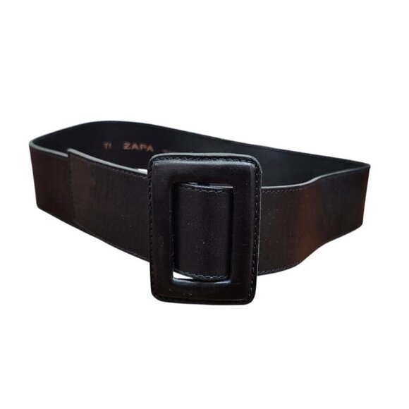ZAPA Paris Wide Black Leather Waist Belt 100% Calfskin Size T1 Made in France